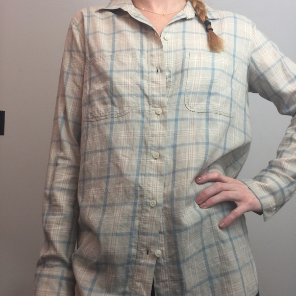 Broadway & Broome Tan Plaid Long Sleeve Shirt Top - Picture 8 of 8